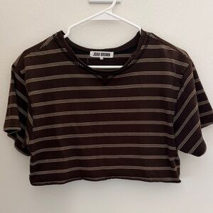 Joah Brown, Grey-Brown and Butter-Cream Striped Crop Tee